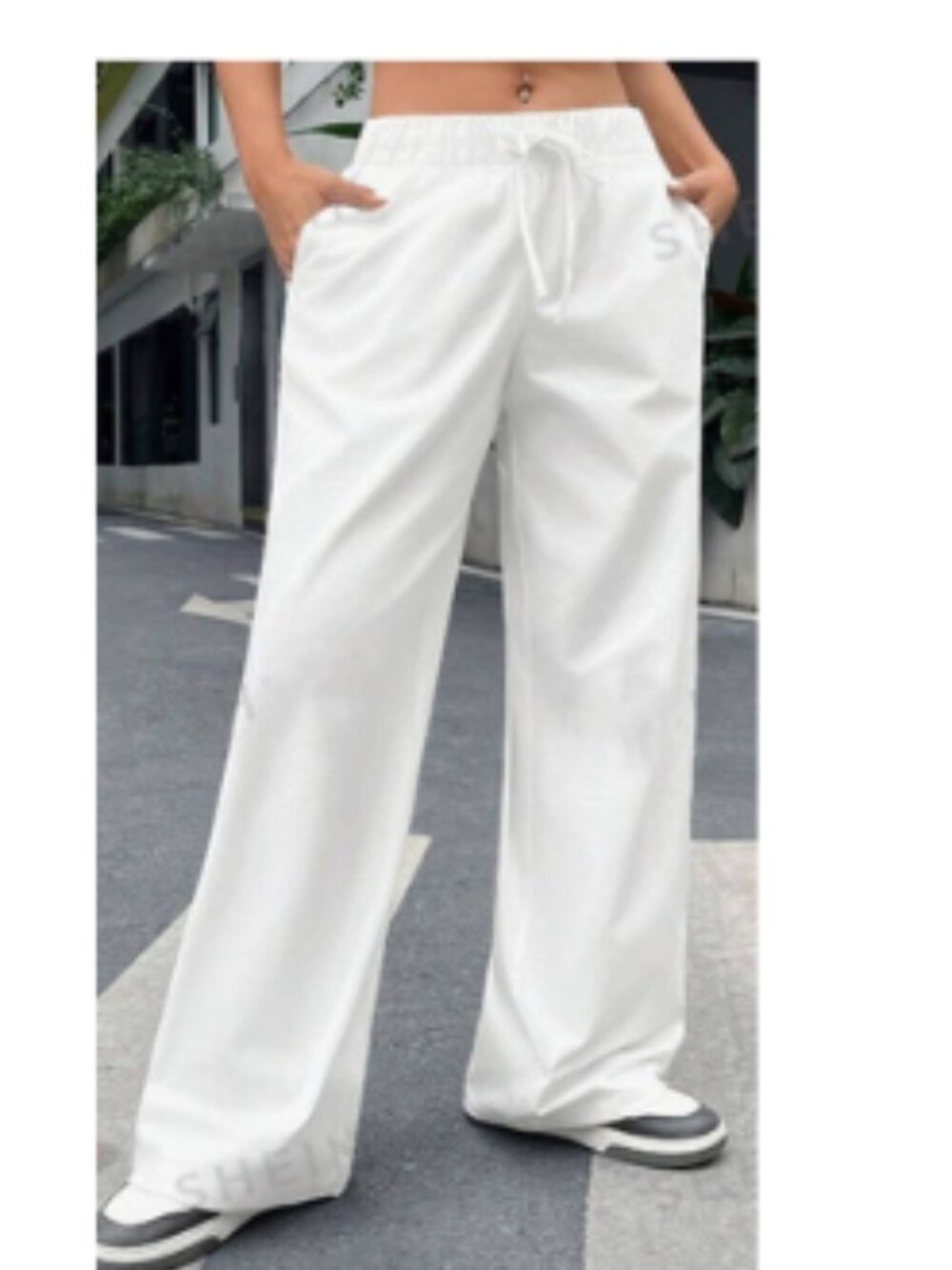 New White Linen Mix Drawstring Pants Large 10-12